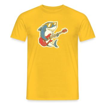 Autocollant du guitariste Shark Rock - T-shirt homme - jaune - Devant - AI Model Male 178 dark (178cm)