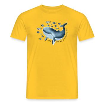 Freedom for Hope - Blue Whale with School of Fish - Men's T-Shirt - yellow - Front - AI Model Male 178 dark (178cm)