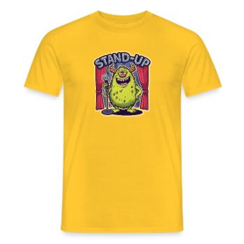 Stand-up Monster on Stage - Men's T-Shirt - yellow - Front - AI Model Male 178 dark (178cm)