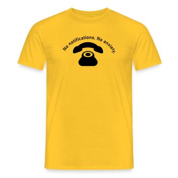 A vintage phone is less of a problem, no worries - Men's T-Shirt - yellow - Front - AI Model Male 178 dark (178cm)