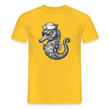 Captain Seahorse is in a bad mood today - Men's T-Shirt - yellow - Front - AI Model Male 178 dark (178cm)