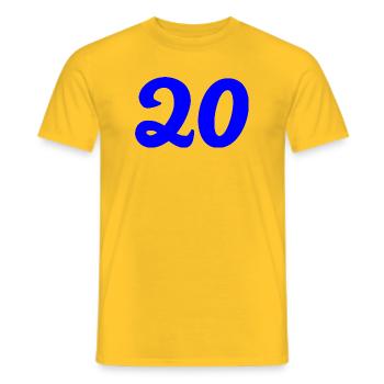 20. 20th ANNIVERSARY. 20 YEARS ANNIVERSARY. 20 YEARS. - Men's T-Shirt - yellow - Front - AI Model Male 178 dark (178cm)