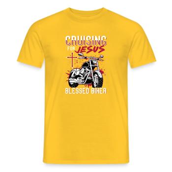 Cruising for Jesus Faithful Biker Graphic Tee - Männer T-Shirt - Gelb - Vorne - AI Model Male 178 dark (178cm)