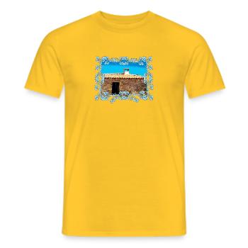 Coastal Village Cabin in Blue Frame Mallorca - Men's T-Shirt - yellow - Front - AI Model Male 178 dark (178cm)