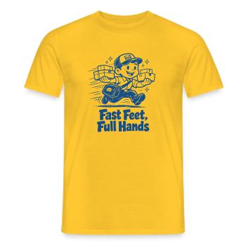 Pieds rapides, mains pleines | Humour de livreur - T-shirt homme - jaune - Devant - AI Model Male 178 dark (178cm)