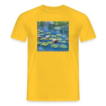 Lilies on a Blue Pond - Men's T-Shirt - yellow - Front - AI Model Male 178 dark (178cm)