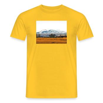 Snowy Mountain Fieldscape in Iceland - Men's T-Shirt - yellow - Front - AI Model Male 178 dark (178cm)