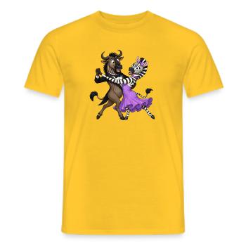 Wildebeest and zebra in elegant ball dance waltz - Men's T-Shirt - yellow - Front - AI Model Male 178 dark (178cm)