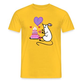 Mouse with Cake Heart Birthday Child - Men's T-Shirt - yellow - Front - AI Model Male 178 dark (178cm)