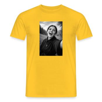 Saint Gemma Galgani Selfie Portrait - Men's T-Shirt - yellow - Front - AI Model Male 178 dark (178cm)