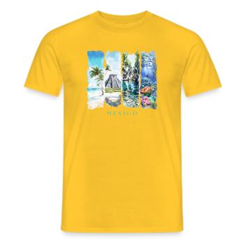 Mexico Vacation Travel – Beach & Pyramids Motif - Men's T-Shirt - yellow - Front - AI Model Male 178 dark (178cm)