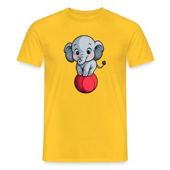 Balancierender Elefant auf rotem Ball - Männer T-Shirt - Gelb - Vorne - AI Model Male 178 dark (178cm)