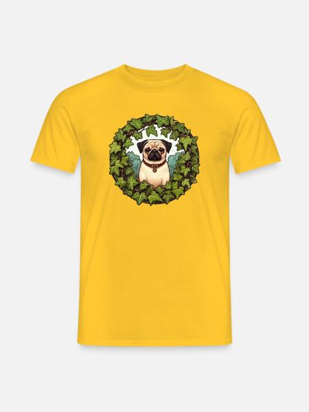 Mops im Efeukranz - Männer T-Shirt - Gelb