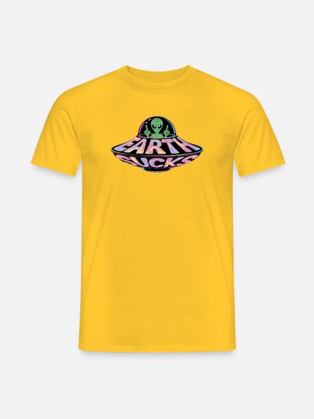Neon UFO Earth Sucks Alien, Erde - Men's T-Shirt - yellow