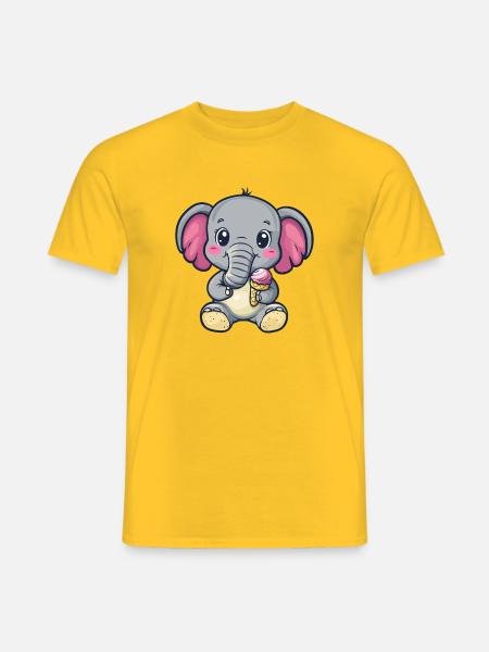 Kleiner Elefant genießt Eis - Männer T-Shirt - Gelb