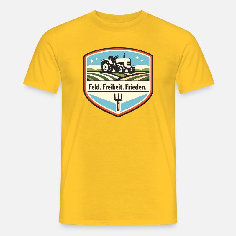 Feldfreiheit Frieden Traktor Patch - Männer T-Shirt - Gelb