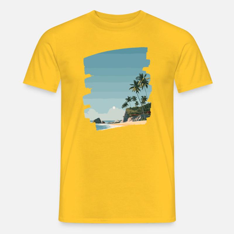 Sonnenuntergangsstrand mit Palmen - Männer T-Shirt - Gelb