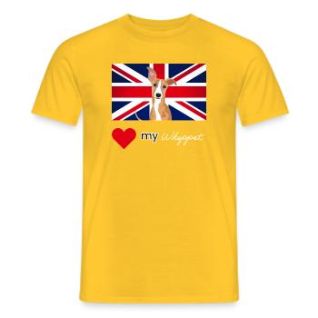LUVMYWHIPPET (White text, Vibrant) - Men's T-Shirt - yellow - Front - AI Model Male 178 dark (178cm)
