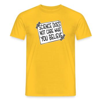 Science Does Not Care What You Believe Facts Logo - Men's T-Shirt - yellow - Front - AI Model Male 178 dark (178cm)
