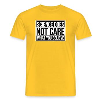 Science Does Not Care What You Believe Facts Logo - Men's T-Shirt - yellow - Front - AI Model Male 178 dark (178cm)