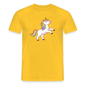 Regenbogen-Einhorn-Glitzer-T-Shirt - Männer T-Shirt - Gelb - Vorne - AI Model Male 178 dark (178cm)