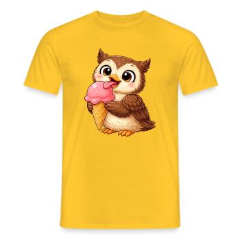 Süße Eule mit Eiskrone Sommer Cartoon König  - Men's T-Shirt - yellow - Front - AI Model Male 178 dark (178cm)