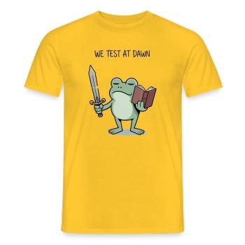 Dawn Frog Knight Reading Sword Design - Men's T-Shirt - yellow - Front - AI Model Male 178 dark (178cm)