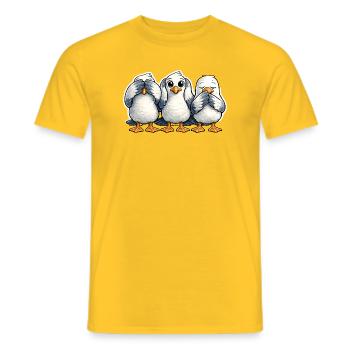Three seagulls see nothing hear nothing say nothing - Men's T-Shirt - yellow - Front - AI Model Male 178 dark (178cm)