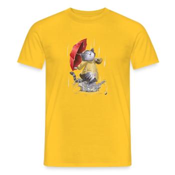 Katze in Regenmantel und mit einen Regenschirm - Männer T-Shirt - Gelb - Vorne - AI Model Male 178 dark (178cm)