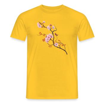 Sakura Cherry Blossom in Zen Ikebana Style - Men's T-Shirt - yellow - Front - AI Model Male 178 dark (178cm)