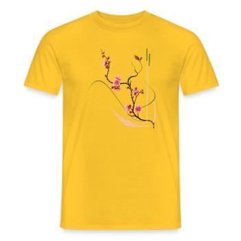Japanische Pflaumenblüte Zen Stil  - Männer T-Shirt - Gelb - Vorne - AI Model Male 178 dark (178cm)