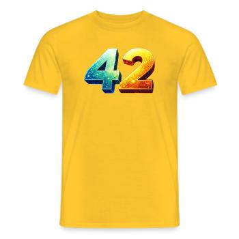 42 Cosmic Number – Nerd & Sci-Fi Design - Men's T-Shirt - yellow - Front - AI Model Male 178 dark (178cm)