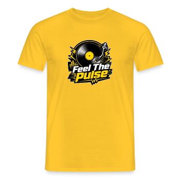 Feel The Pulse - Vinyl DJ Electro Music - Men's T-Shirt - yellow - Front - AI Model Male 178 dark (178cm)