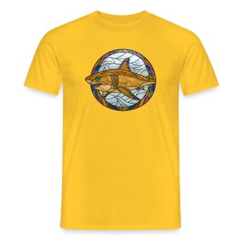 Stained Glass Shark Mosaic Illustration - Men's T-Shirt - yellow - Front - AI Model Male 178 dark (178cm)