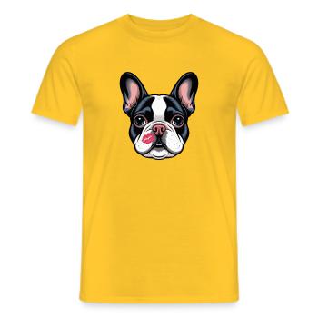 French Bulldog Kiss Dog Love - Men's T-Shirt - yellow - Front - AI Model Male 178 dark (178cm)
