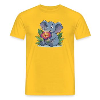 Elefant mit Hibiskusblüte - Männer T-Shirt - Gelb - Vorne - AI Model Male 178 dark (178cm)