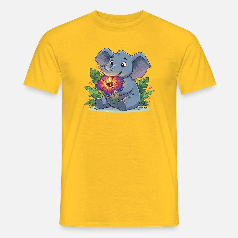 Elefant mit Hibiskusblüte - Männer T-Shirt - Gelb