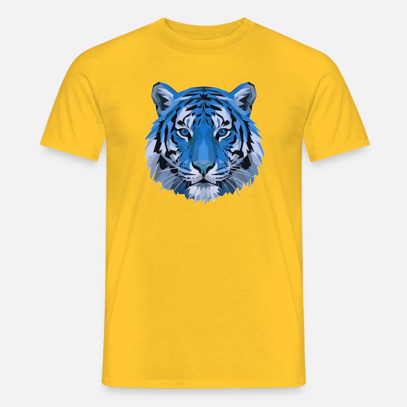Blauer Polygon-Tiger Kopf - Männer T-Shirt - Gelb