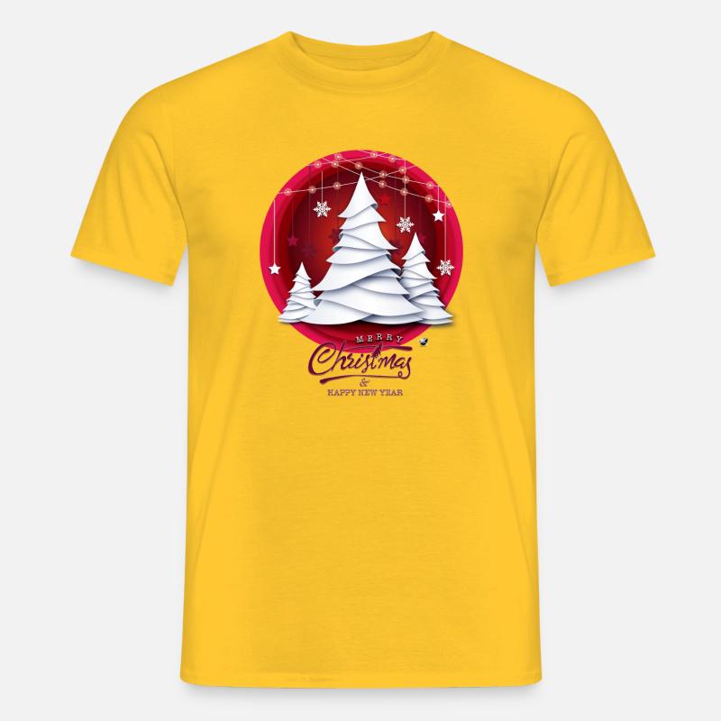 Rotes Weihnachtskugel mit weissen Tannenbäume - Männer T-Shirt - Gelb
