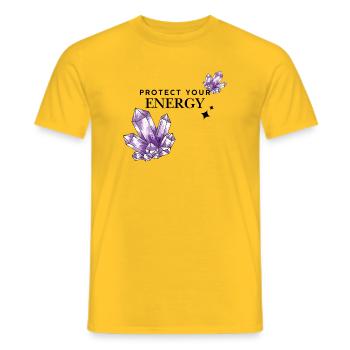 Amas de cristaux violets sur fond noir - T-shirt homme - jaune - Devant - AI Model Male 178 dark (178cm)