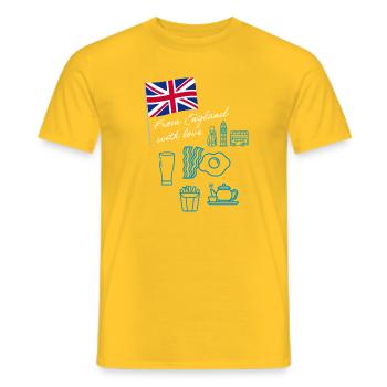 EXANGLIA (Blue + White Text) - Men's T-Shirt - yellow - Front - AI Model Male 178 dark (178cm)