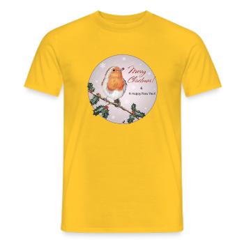 Bird on a branch illustration with inscription - Men's T-Shirt - yellow - Front - AI Model Male 178 dark (178cm)