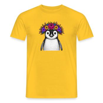 Pinguin mit Blumenkrone - Männer T-Shirt - Gelb - Vorne - AI Model Male 178 dark (178cm)