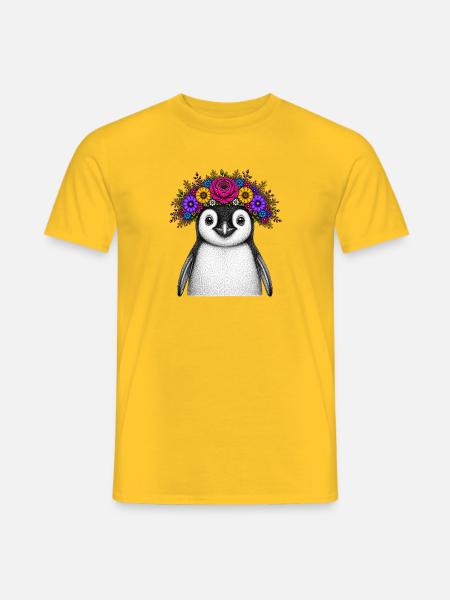 Penguin with flower crown - Men's T-Shirt - yellow