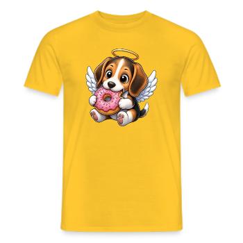 Cute Beagle Angel with Wings Cartoon Donut - Men's T-Shirt - yellow - Front - AI Model Male 178 dark (178cm)