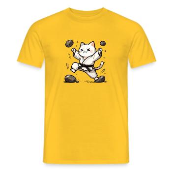 Karate Cat in White Gi - Men's T-Shirt - yellow - Front - AI Model Male 178 dark (178cm)