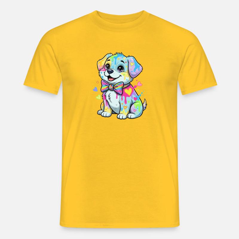 Bunter Welpe mit Regenbogenflecken - Männer T-Shirt - Gelb