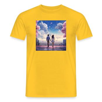 Heart sound in the cherry blossom light - Men's T-Shirt - yellow - Front - AI Model Male 178 dark (178cm)