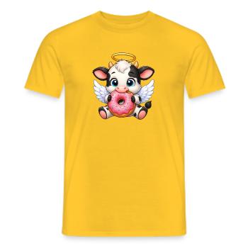 Cute cow angel with wings and donut - Men's T-Shirt - yellow - Front - AI Model Male 178 dark (178cm)