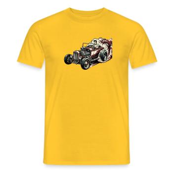 Racing Hotrod Caricature - Men's T-Shirt - yellow - Front - AI Model Male 178 dark (178cm)